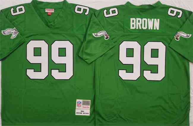 Men's Philadelphia Eagles #99 Jerome Brown Kelly Green Throwback Stitched Football Jersey