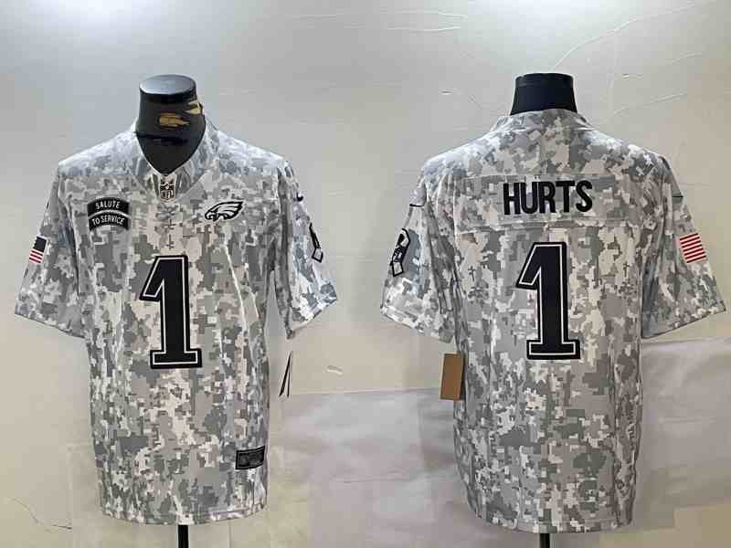 Men's Philadelphia Eagles #1 Jalen Hurts 2024 Arctic Camo Salute To Service Limited Stitched Football Jersey