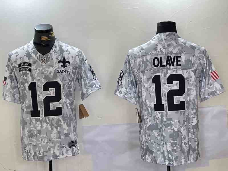 Men's New Orleans Saints #12 Chris Olave 2024 Arctic Camo Salute To Service Limited Stitched Football Jersey