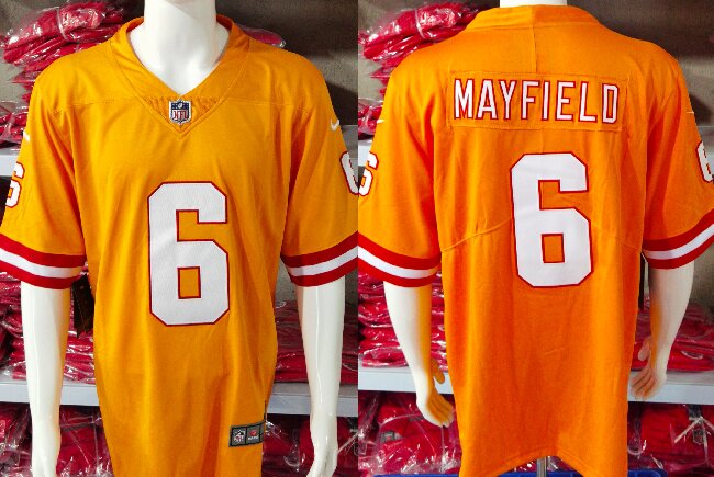 Men's Tampa Bay Buccaneers #6 Baker Mayfield Orange Throwback Limited Stitched Jersey