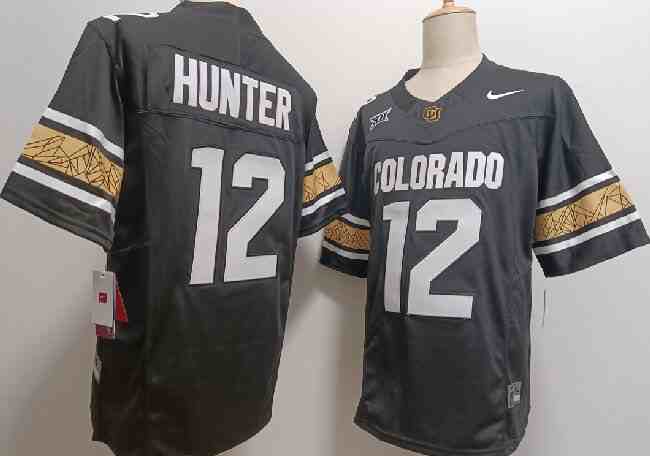 Men's Colorado Buffaloes #12 Travis Hunter Black With Big 12 XII Patch F.U.S.E Stitched Football Jersey (2)