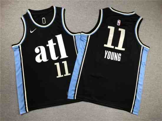 Youth Atlanta Hawks #11 Trae Young 2023-24 Black City Edition Swingman Jersey
