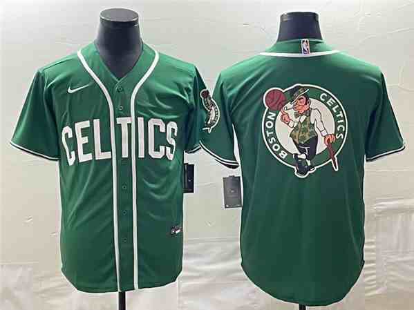 Men's Boston Celtics Green Team Big Logo With Patch  Stitched Baseball Jersey