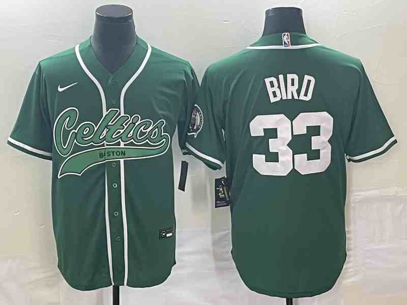 Men's Boston Celtics #33 Larry Bird Green Stitched Baseball Jersey(PNG)