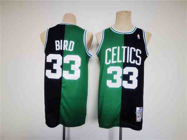 Men's Boston Celtics #33 Larry Bird GreenBlack Split Throwback Stitched Jersey