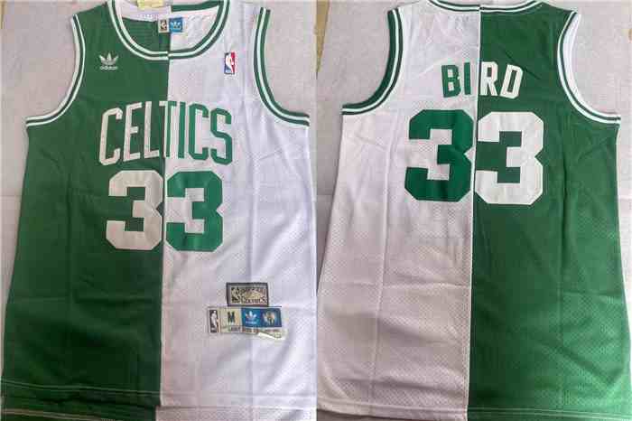 Men's Boston Celtics #33 Larry Bird WhiteGreen Split Throwback Stitched Jersey