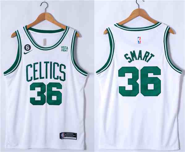 Men's Boston Celtics #36 Marcus Smart White No.6 Patch Stitched Basketball Jersey