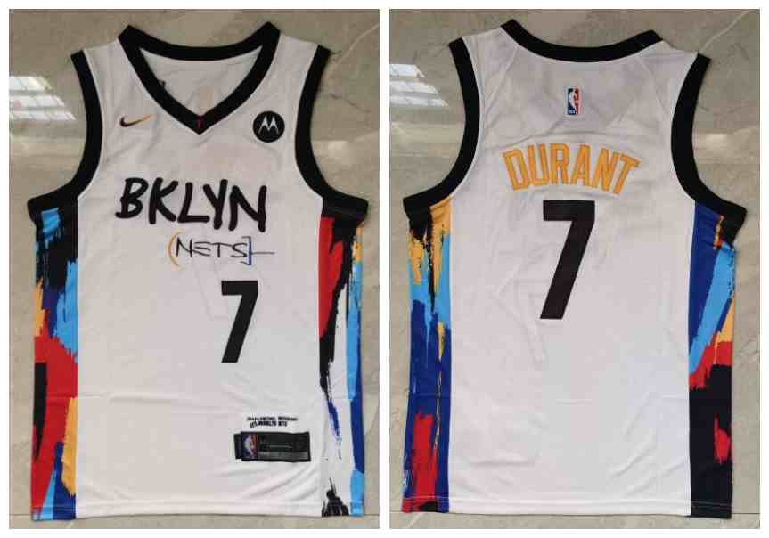 Men's Brooklyn Nets #7 Kevin Durant White 2022-23 City Edition With NO.6 Patch Stitched Basketball Jersey