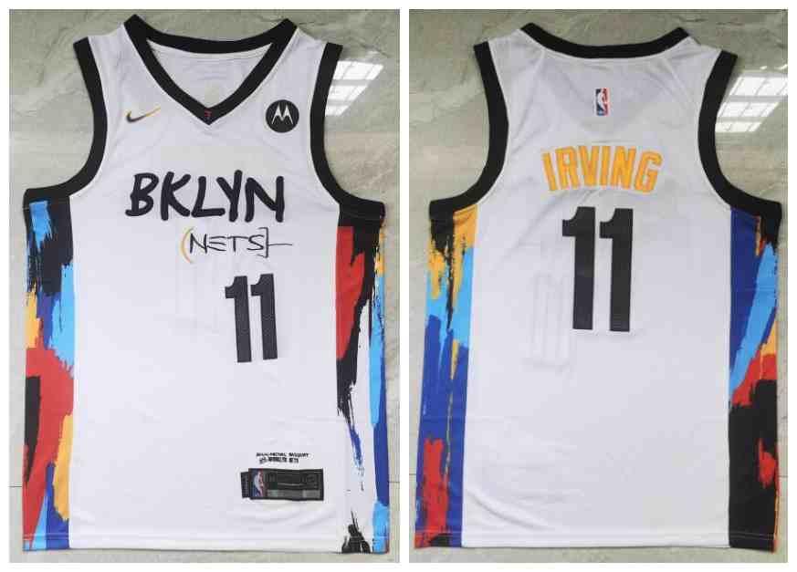 Men's Brooklyn Nets #11 Kyrie Irving White 2022-23 City Edition With NO.6 Patch Stitched Basketball Jersey