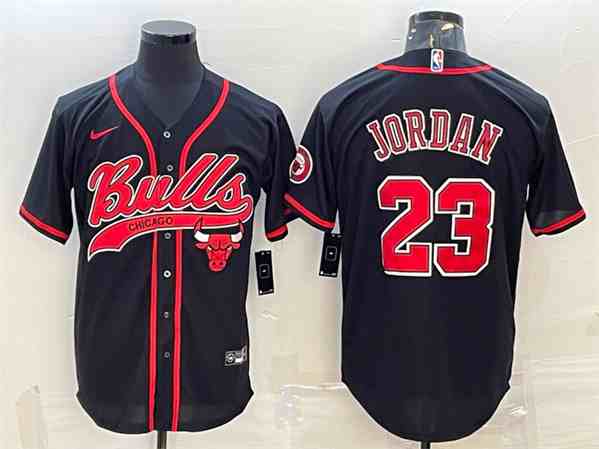 Men's Chicago Bulls #23 Michael Jordan Black Cool Base Stitched Baseball  Jersey