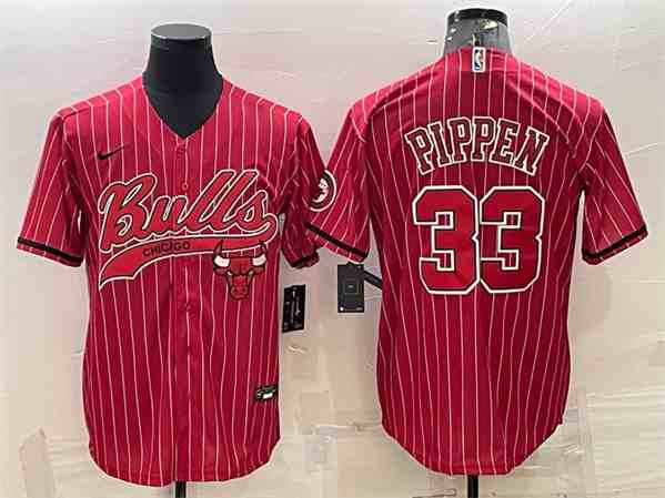 Men's Chicago Bulls #33 Scottie Pippen Red With Patch Cool Base Stitched Baseball  Jersey