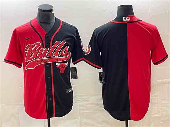 Men's Chicago Bulls Blank Red Black Split Cool Base Stitched Baseball Jersey