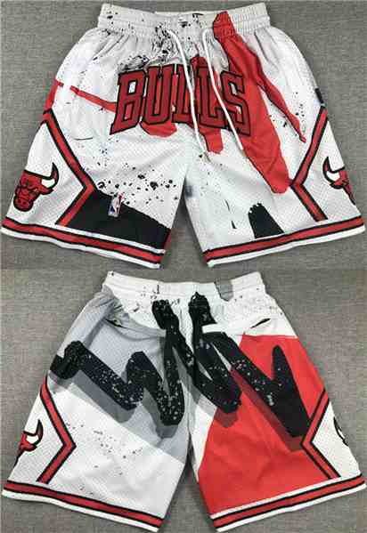 Men's Chicago Bulls White Red Shorts  001