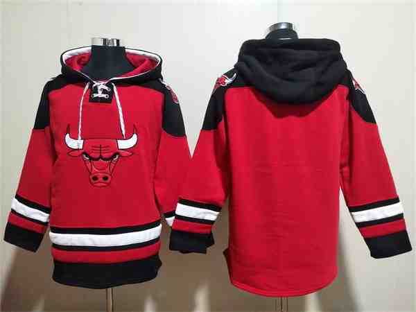 Men's Chicago Bulls Blank Red Black Ageless Must-Have Lace-Up Pullover Hoodie