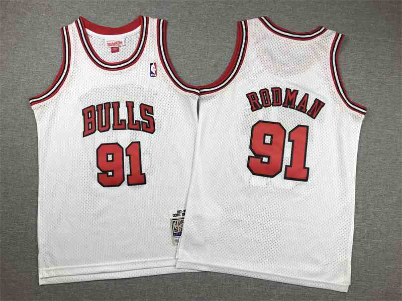 Youth Chicago Bulls #91 Dennis Rodman 1997-98 White Hardwood Classics Jersey