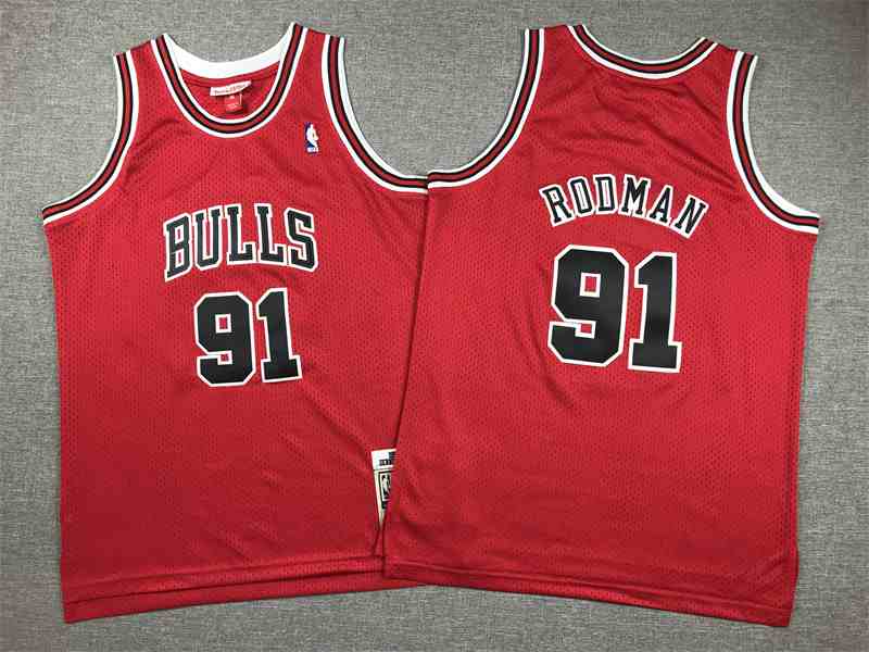 Youth Chicago Bulls #91 Dennis Rodman 1997-98 red Hardwood Classics Jersey