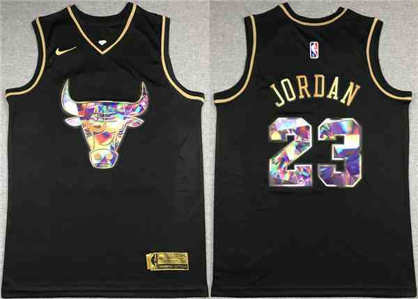 Men's Chicago Bulls #23 Michael Jordan 2021-22 Black Golden Edition 75th Anniversary Diamond Logo Stitched Basketball Jersey