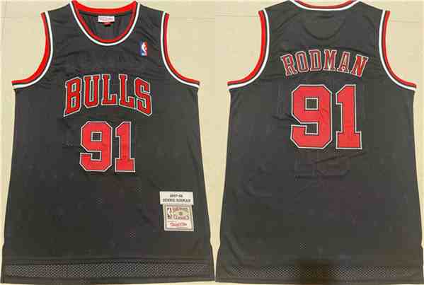 Men's Chicago Bulls #91 Dennis Rodman Black 1997-98 Throwback Stitched  Jersey