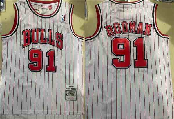 Men's Chicago Bulls #91 Dennis Rodman White Stitched Jersey