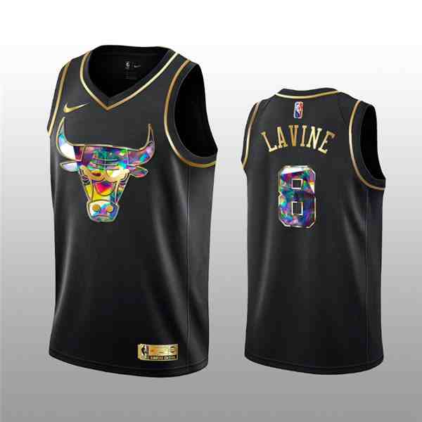 Men's Chicago Bulls #8 Zach Lavine 2021-22 Black Golden Edition 75th Anniversary Diamond Logo Stitched Basketball Jersey