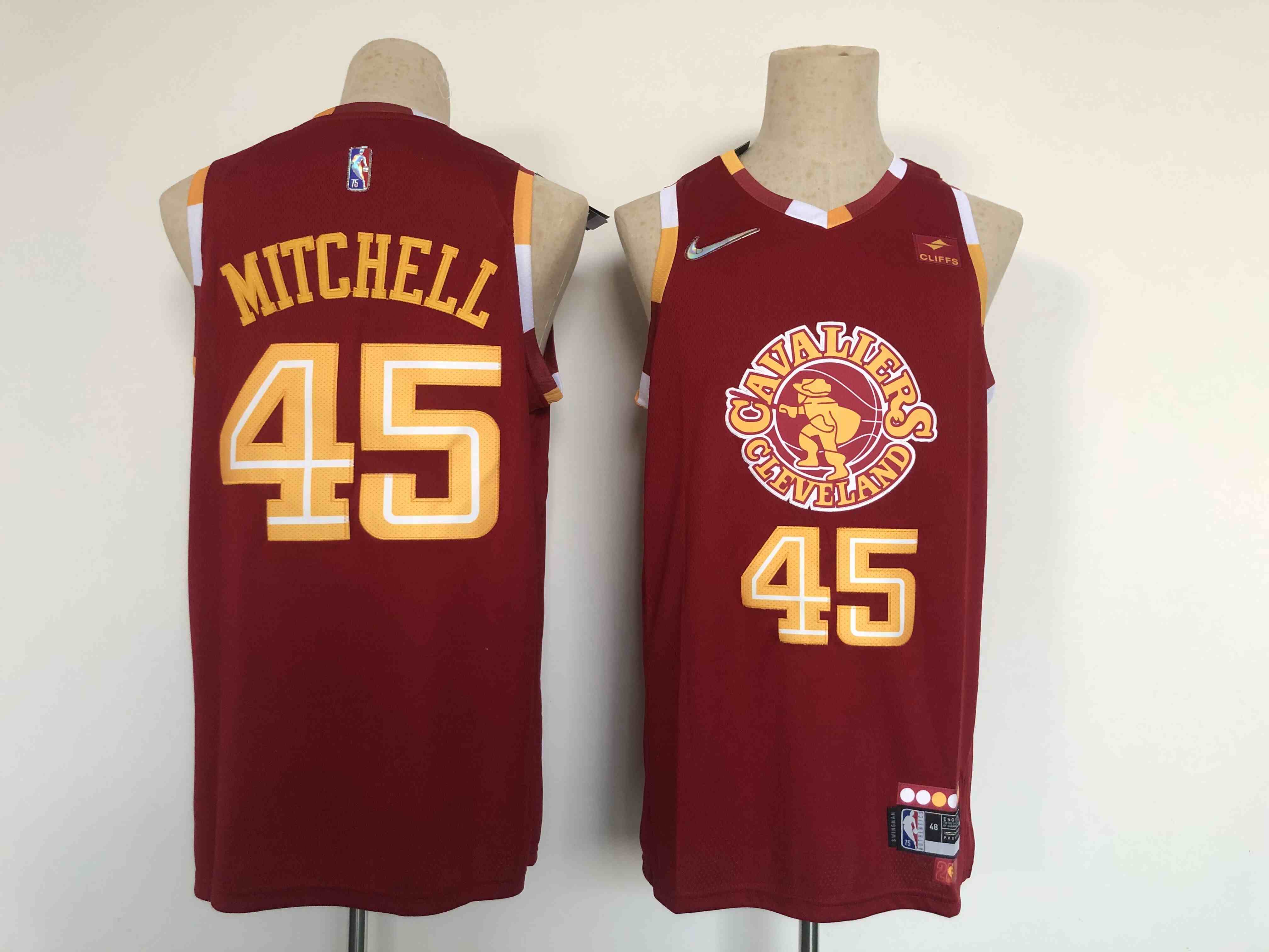 Men's Cleveland Cavaliers #45 Donovan Mitchell Red 20212022 75th Anniversary City Edition Swingman Stitched Jersey