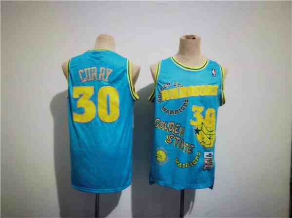 Men's Golden State Warriors #30 Stephen Curry Blue Throwback Stitched Jersey