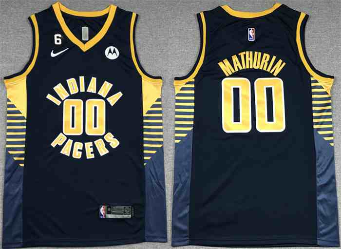 Men's Indiana Pacers #00 Bennedict Mathurin Black With NO.6 Patch Stitched Basketball Jersey