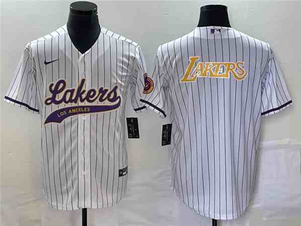 Men's Los Angeles Lakers White Team Big Logo Cool Base  With Patch Stitched Baseball Jersey