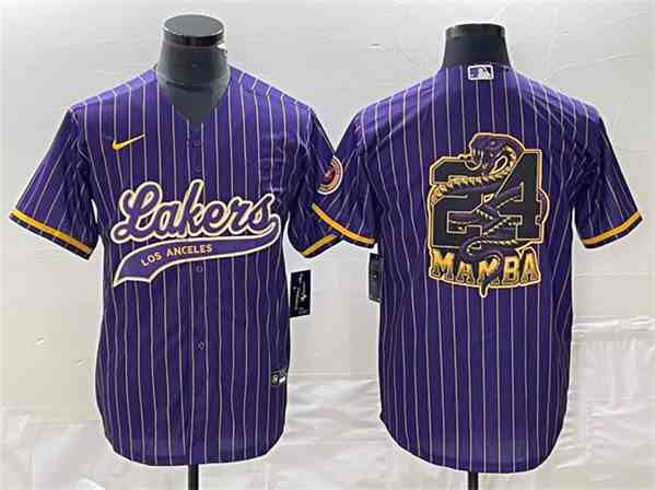 Men's Los Angeles Lakers #24 Mamba Big Logo Purple Cool Base Stitched Baseball Jersey