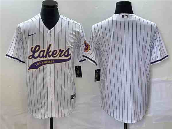 Men's Los Angeles Lakers Blank White Cool Base  With Patch Stitched Baseball Jersey