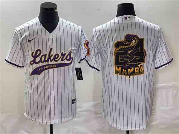 Men's Los Angeles Lakers #24 Mamba Big Logo White Cool Base Stitched Baseball  Jersey