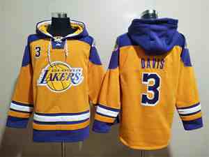 Mens Nba Los Angeles Lakers #3 Anthony Davis Yellow Pullover Hoodie Jersey No Pocket
