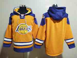 Mens Nba Los Angeles Lakers Blank Yellow Pullover Hoodie Jersey No Pocket