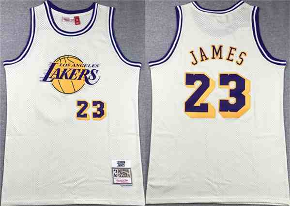 Men's Los Angeles Lakers #23 LeBron James White Throwback Basketball Jersey