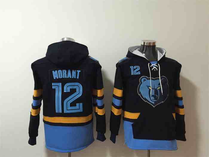 Men's Memphis Grizzlies #12 Ja Morant Black Blue Ageless Must-Have Lace-Up Pullover Hoodie