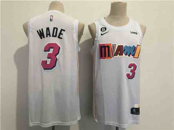 Men's Miami Heat #3 Dwyane Wade 2022-23 White City Edition With NO.6 Patch Stitched Jersey