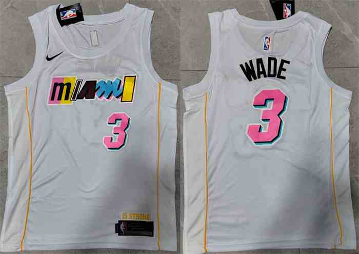 Men's Miami Heat #3 Dwyane Wade 2022-23 White City Edition Stitched Jersey