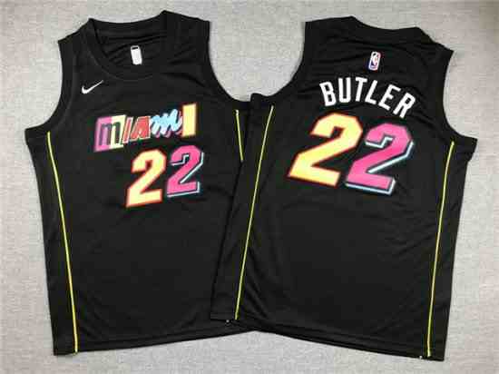 Youth Miami Heat #22 Jimmy Butler 2021-22 Black City Edition Swingman Jersey