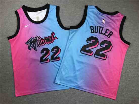 Youth Miami Heat #22 Jimmy Butler Pink Blue City Edition Swingman Jersey