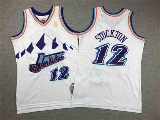 Youth Utah Jazz #12 John Stockton 1996-97 White Hardwood Classics Jersey
