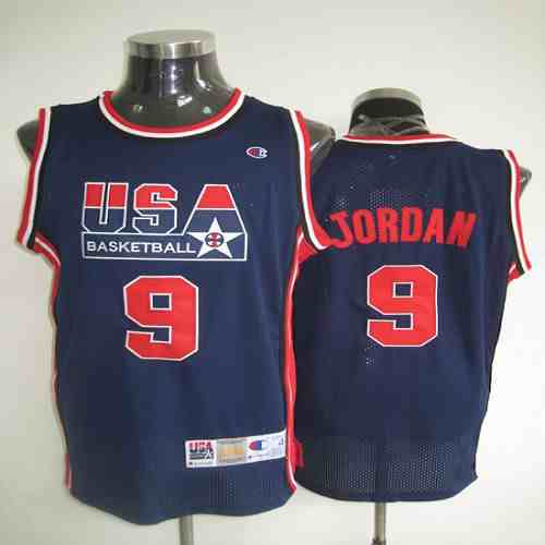 Dream Team USA Olympic 9# Michael Jordan Dark Blue With Red Number Stitched NBA Jersey