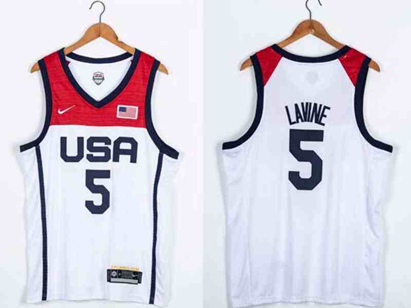 Mens 2021 Nba Usa #5 Zach Lavine White Olympic Edition Nike Jersey