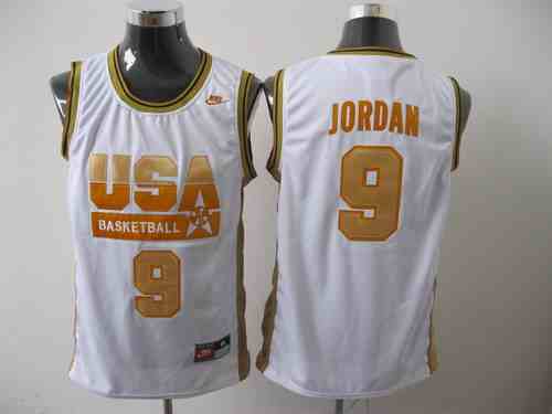 Nike Dream Team USA Olympic 9# Michael Jordan White With Gold NO. Olympic Stitched NBA Jersey