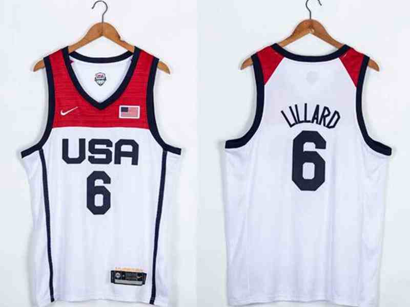 Mens 2021 Nba Usa #6 Lillard White Olympic Edition Nike Jersey
