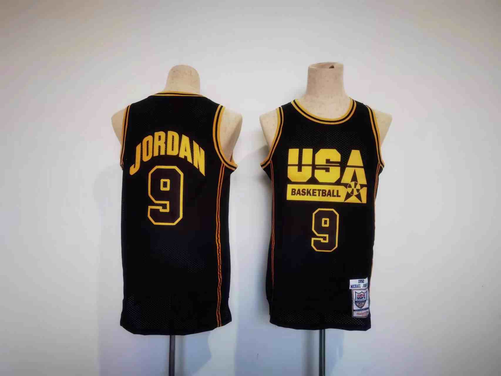 Nike Dream Team USA Olympic 9# Michael Jordan Black With Gold NO. Olympic Stitched NBA Jersey