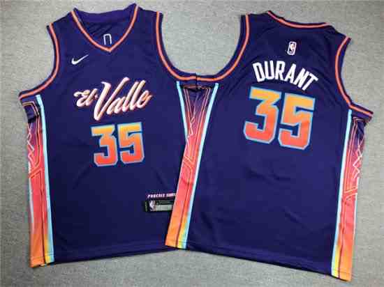 Youth Phoenix Suns #35 Kevin Durant 2023-24 Purple City Edition Swingman Jersey