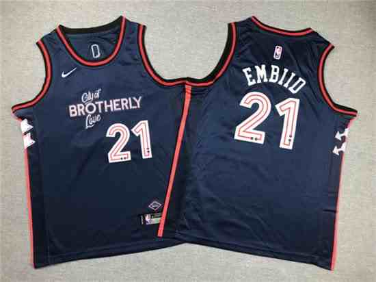 Youth Philadelphia 76ers #21 Joel Embiid 2023-24 Navy City Edition Swingman Jersey