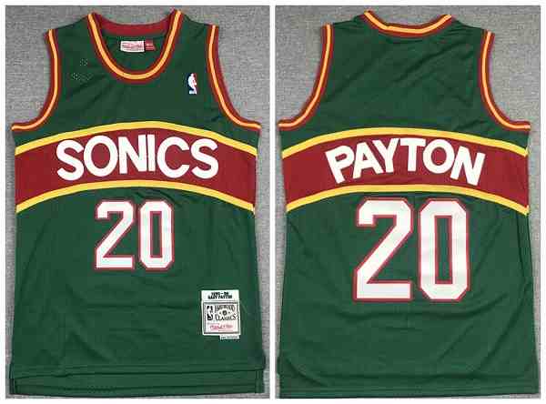 Men's Oklahoma City Thunder #20 Gary Payton Green 1995-96 Throwback SuperSonics Stitched Jersey