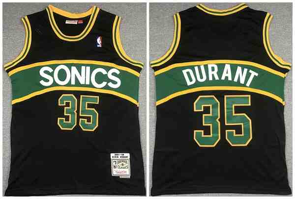 Men's Oklahoma City Thunder #35 Kevin Durant Black 1994-95 Throwback SuperSonics Stitched Jersey