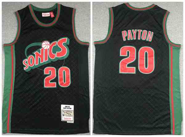 Men's Oklahoma City Thunder #20 Gary Payton Black 1995-96 Throwback SuperSonics Stitched Jersey